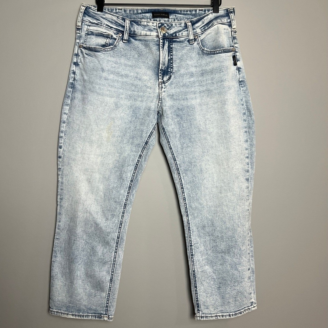 Y2k Silver Jeans Co. Women's Jeans Size 16 Bootcut Acid Wash Distressed Denim